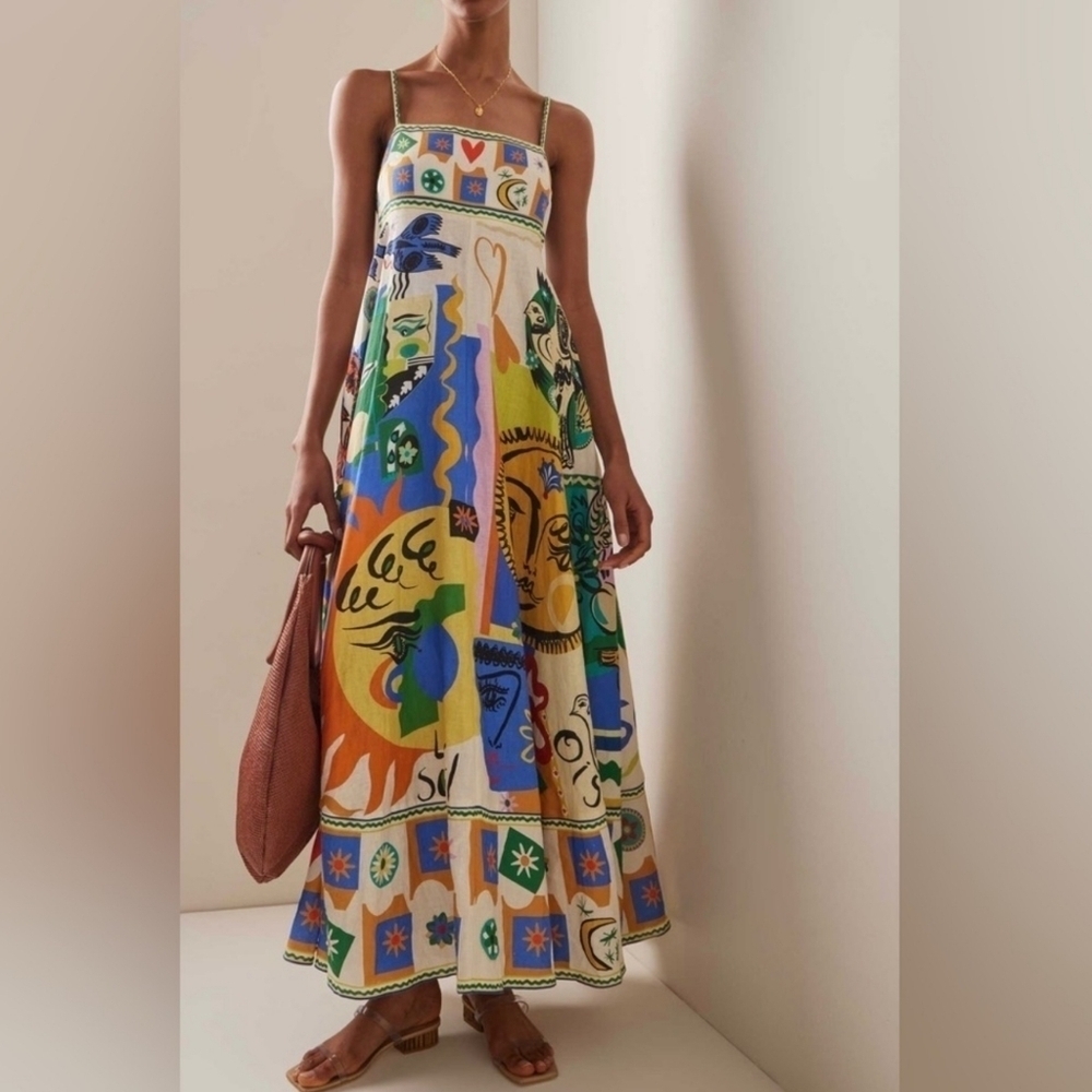 Designers Originals Cream Maxi Dress with Colorful Abstract Panels